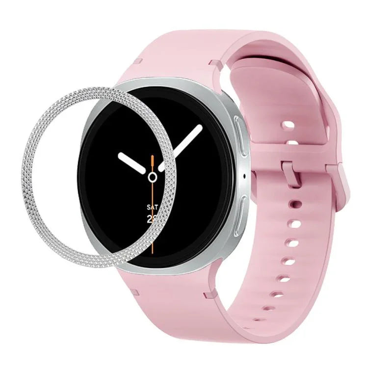 Rhombic Texture Bezel and Solid Color Stitched Silicone Watch Band, For Samsung Galaxy Watch8 44mm, For Samsung Galaxy Watch8 40mm