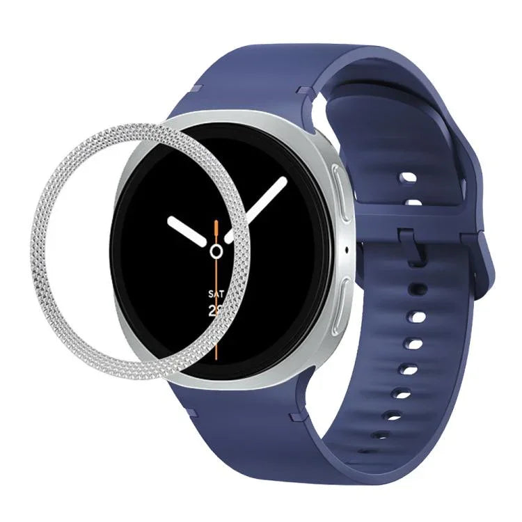 Rhombic Texture Bezel and Solid Color Stitched Silicone Watch Band, For Samsung Galaxy Watch8 44mm, For Samsung Galaxy Watch8 40mm