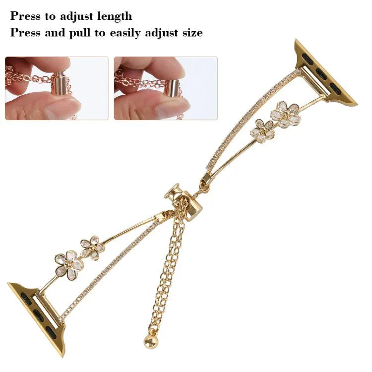 Copper-Inlaid Zircon 5-petal Flower Bracelet Watch Band, For Apple Watch 46mm / 49mm / 45mm / 44mm, For Apple Watch 42mm / 41mm / 40mm / 38mm