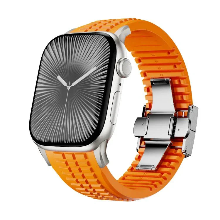Knurled Texture Folding Buckle Silicone Watch Band, For Apple Watch 46mm / 49mm / 45mm / 44mm