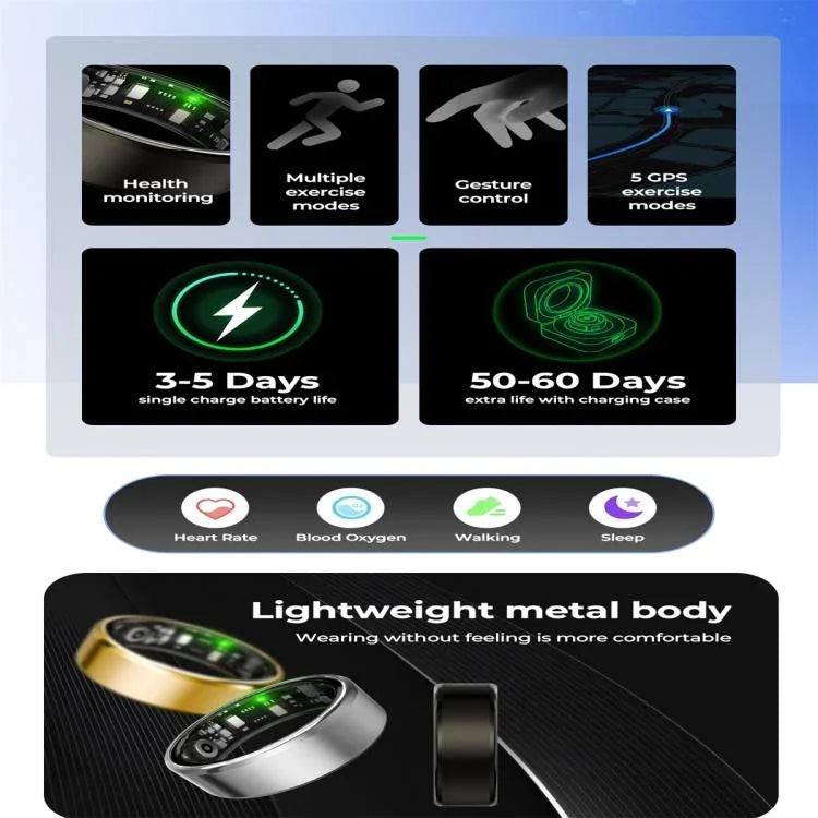 R100 SIZE 11 Smart Ring, Support Heart Rate / Blood Oxygen / Sleep Monitoring / Remote Photography