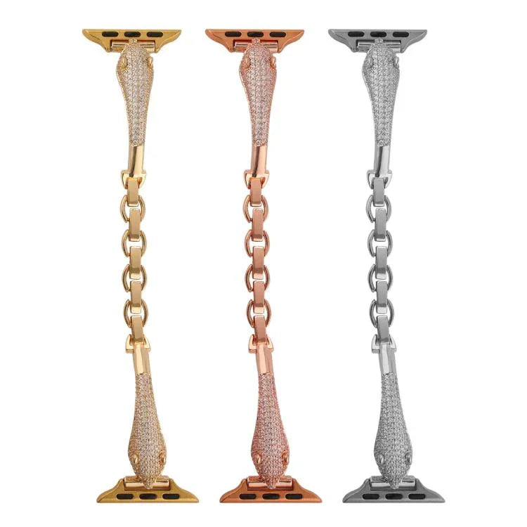 Copper Inlaid Zircon Leopard Head Watch Band, For Apple Watch 46mm / 49mm / 45mm / 44mm, For Apple Watch 42mm / 41mm / 40mm / 38mm