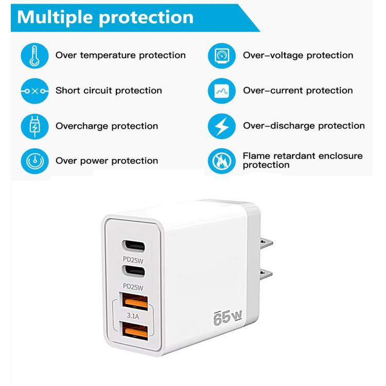 TE-PD44 Dual USB-A Dual Type-C 4-port Mobile Phone Charger, EU Plug, US Plug