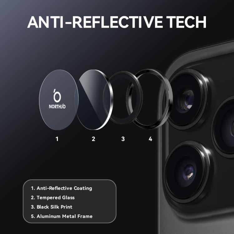 NORTHJO Camera Lens Protector CD Metal Ring Tempered Glass Film, For iPhone 17 Pro / 17 Pro Max