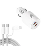 TE-P66 75W Type-C x 2 Dual-Port Fast Charging Car Charger with Type-C to Type-C / 8-Pin Data Cable, TE-P66 with Cable