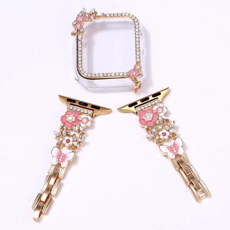 Tassel Flower Single-Diamond Hollow Watch Shell Band Kit, For Apple Watch Series 6 / 5 / 4 & SE 44mm, For Apple Watch Series 6 / 5 / 4 & SE 40mm, For Apple Watch Series 10 / 11 46mm, For Apple Watch Series 10 / 11 42mm                                  ...