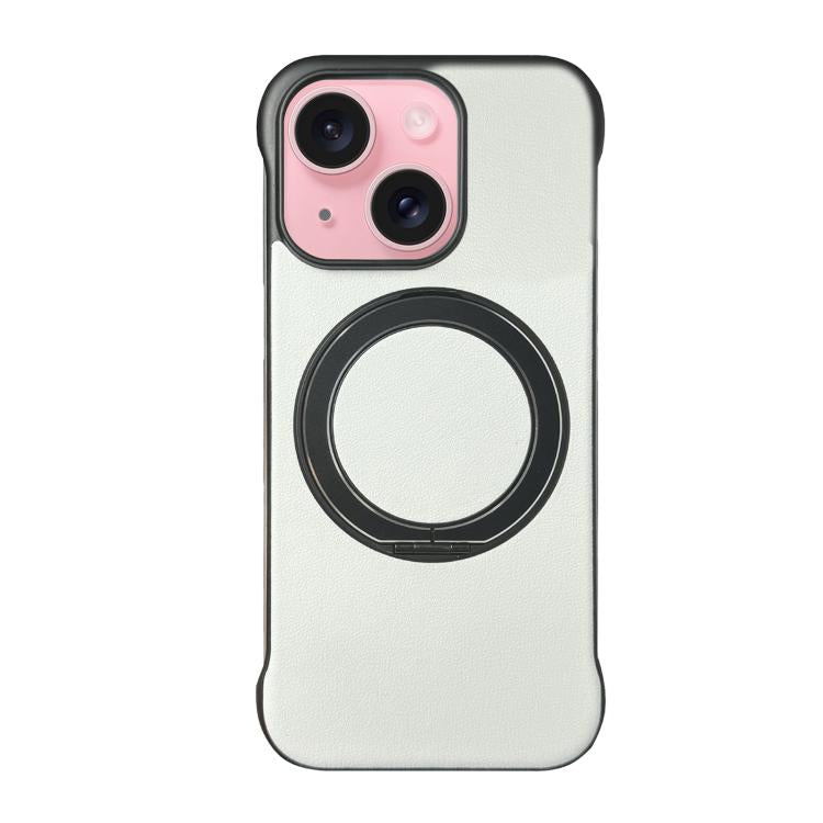 Frameless Leather-Skin PC MagSafe Holder Phone Case, For iPhone 16 Plus, For iPhone 16, For iPhone 15 Pro Max, For iPhone 15 Pro, For iPhone 15 Plus, For iPhone 15