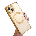 Right Angle Square Electroplated CD Pattern TPU MagSafe Phone Case, For iPhone 16 Plus, For iPhone 16, For iPhone 15 Pro Max, For iPhone 15 Pro, For iPhone 15 Plus, For iPhone 15