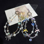 Butterfly Dream Pearl Whisper Iridescent Double-Layer Phone Chain, Crystal Style, Pearl Style