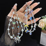 Butterfly Dream Pearl Whisper Iridescent Double-Layer Phone Chain, Crystal Style, Pearl Style