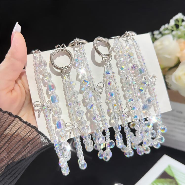 Sparkly Alloy Bow Crystal Double-Layer Phone Chain, Oval Crystal, Cushion Round Crystal, Wheel Crystal, Cube Sugar Crystal, Flower Ball Crystal, Strawberry Crystal