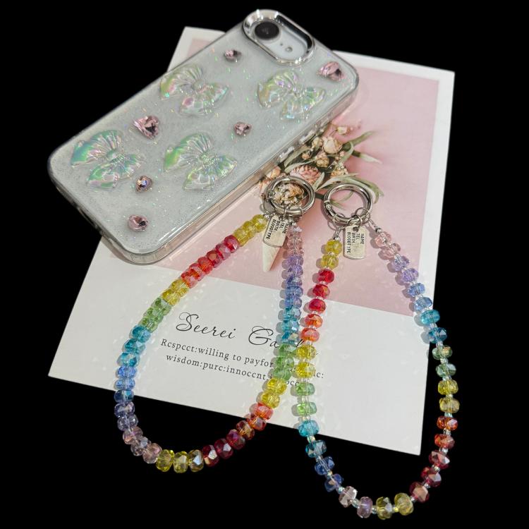 Alloy Tag Rainbow Crystal Phone Chain, Wheel Crystal Spacer Bead Style, Wheel Crystal Style