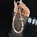 Elegant Retro Saturn Iridescent Cube Phone Chain, Gold, Pink, White, Purple