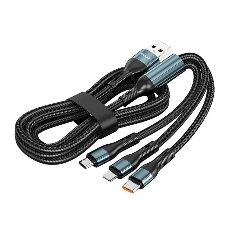 ENKAY 3-in-1 120W USB to 8 Pin / Type-C / Micro USB Nylon Braided Fast Charging Cable, Length: 1.2m, ENK-CB184