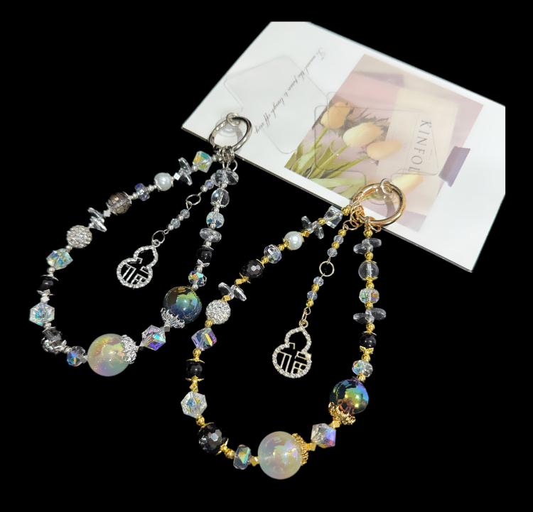 Golden Pearl Mobile Phone Chain, Silver, Golden