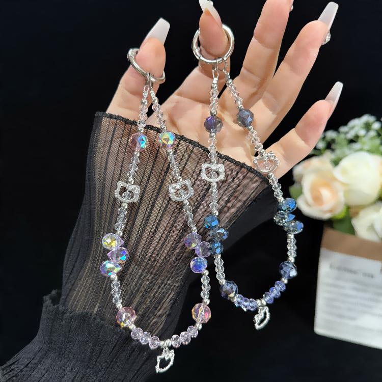 Alloy Cat Crystal Necklace, Pink, Blue
