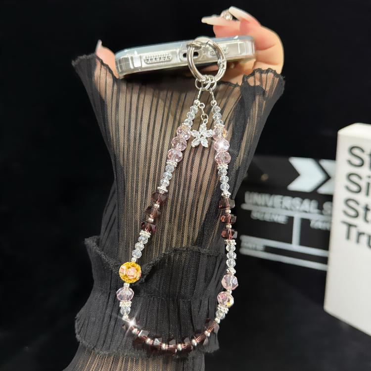 Drilled Floral Crystal Star Necklace, Pink, Green, Blue, Black