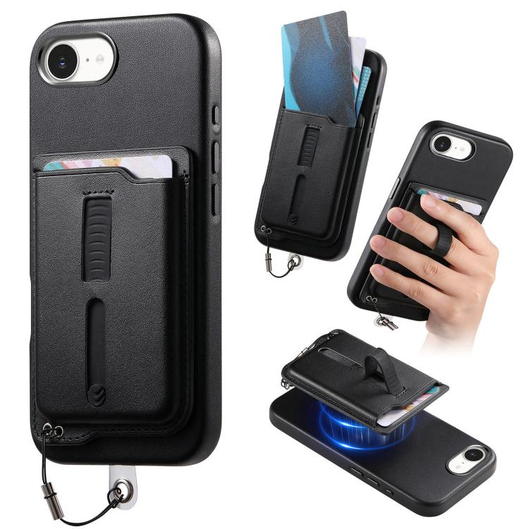 Detachable Magnetic Card Bag Phone Case with Finger Ring Grip & Anti-loss Rope, For iPhone 17e / 16e, For iPhone 17 Pro Max, For iPhone 17 Pro, For iPhone 17, For iPhone Air, For iPhone 16 Plus