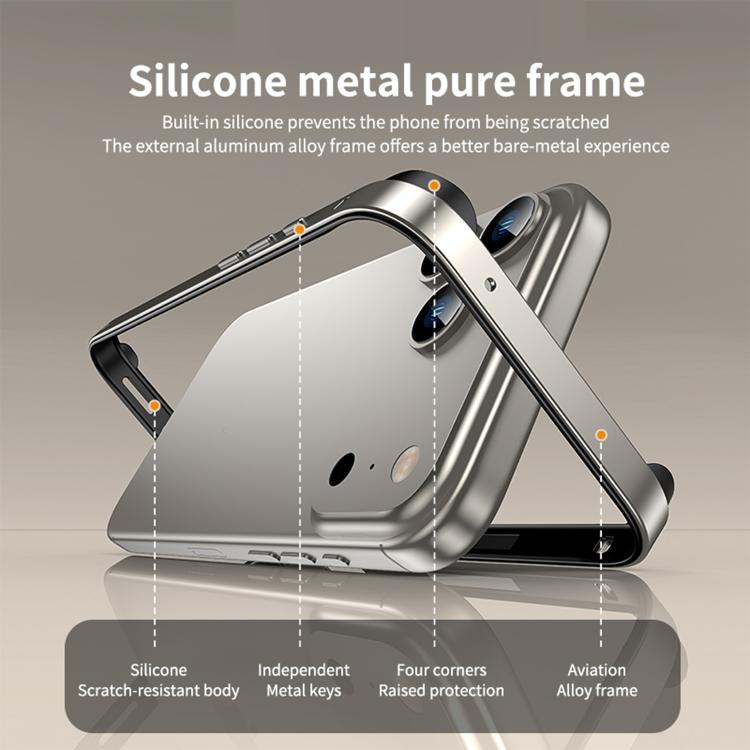 Metal Hybrid Silicone Four-Corner Shockproof Cooling Phone Frame Case, For iPhone 16 Pro Max, For iPhone 16 Pro, For iPhone 16 Plus, For iPhone 16