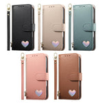 Fantasy Love Heart Zipper Wallet Vegan Leather Phone Case with Strap, For iPhone 13