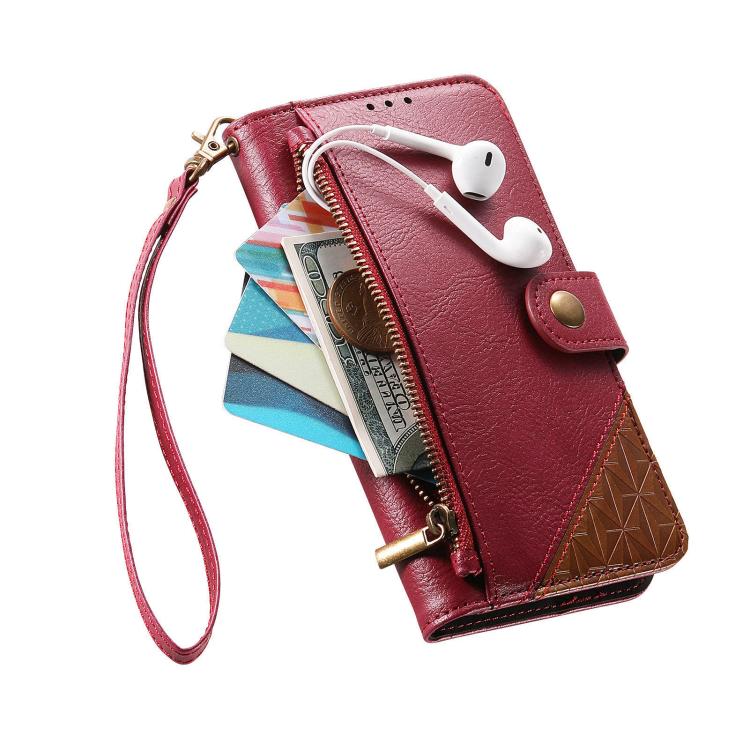 Splicing Zipper Wallet Vegan Leather Phone Case with Strap, For iPhone 17 Pro Max, For iPhone 17 Pro, For iPhone 17, For iPhone Air, For iPhone 16 Pro Max, For iPhone 16 Pro, For iPhone 16 Plus, For iPhone 16
