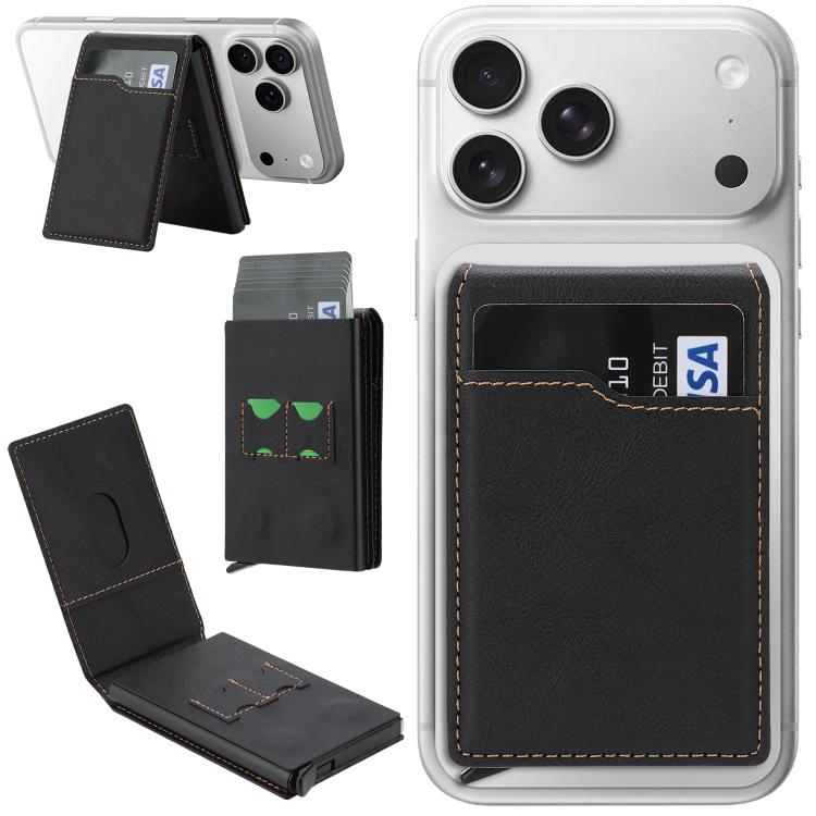 Magnetic Alloy Ring Vegan Leather Card Bag