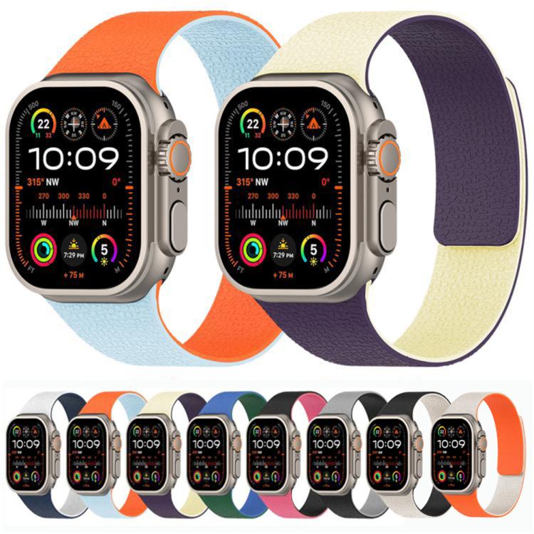 Color-blocking Litchi Texture Magnetic Silicone Watch Band, For Apple Watch 46mm / 49mm / 45mm / 44mm, For Apple Watch 42mm / 41mm / 40mm / 38mm