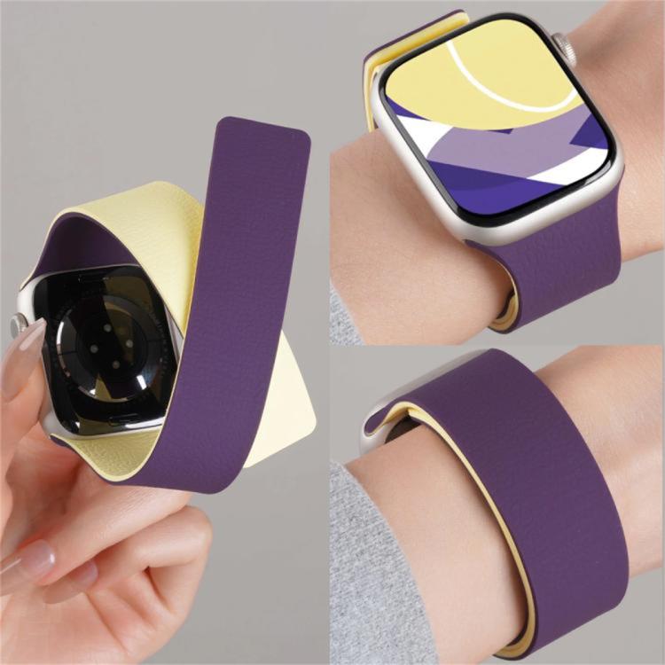 Color-blocking Litchi Texture Magnetic Silicone Watch Band, For Apple Watch 46mm / 49mm / 45mm / 44mm, For Apple Watch 42mm / 41mm / 40mm / 38mm