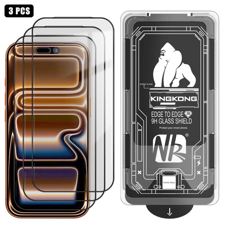 3pcs Easy Install Box Dust-Free 3D Curved Edge HD Electroplated Explosion-Proof Tempered Glass Film, For iPhone 17 Pro Max, For iPhone 17 Pro, For iPhone 17, For iPhone Air, For iPhone 16 Pro Max, For iPhone 16 Pro, For iPhone 16, For iPhone 15 Pro Max...