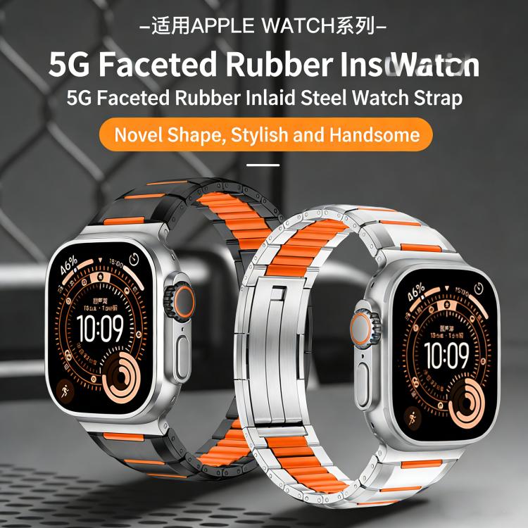 Multi-Faceted Rubber Inlaid Stainless Steel Watch Band, For Apple Watch 46mm / 49mm / 45mm / 44mm, For Apple Watch 42mm / 41mm / 40mm / 38mm