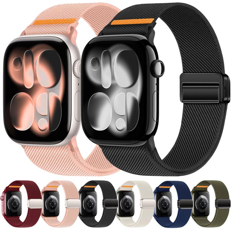 Double Magnetic Buckle Single-Stitched Nylon Watch Band, For Apple Watch 49mm / 46mm / 45mm / 44mm, For Apple Watch 42mm / 41mm / 40mm / 38mm