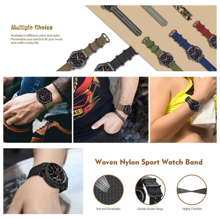 For Samsung Galaxy Watch Active 18mm S3 Nylon Three-ring Strap, For Samsung Galaxy Watch Active 2 18mm / Gear S3