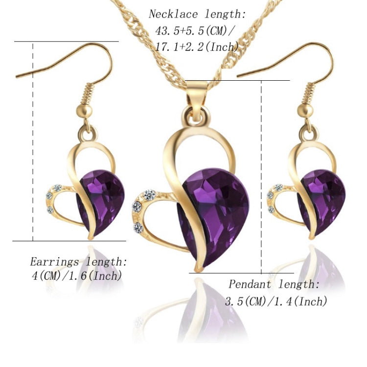 Cute Heart Shaped Crystal Stud Necklace Jewellery Set