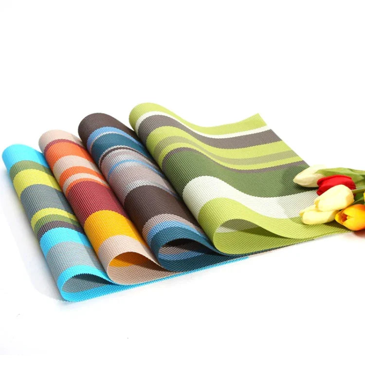2 PCS Kitchen Dinning Table Placemat Napkins Heat Resistant PVC Stripe Mat Placemats Manteles Doilies Coaster Cup Pad