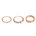 5 PCS/Set Fashion Women Rose Gold Rhinestone Elegant Rings Jewelry Set, 6, 7, 8, 9, 10
