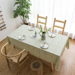 Square Lattice Embroidered Tablecloth Pure Color Cotton Linen Tassel Rectangular Coffee Table Mat, 140x220cm, 140x240cm, 140x260cm, 140x300cm