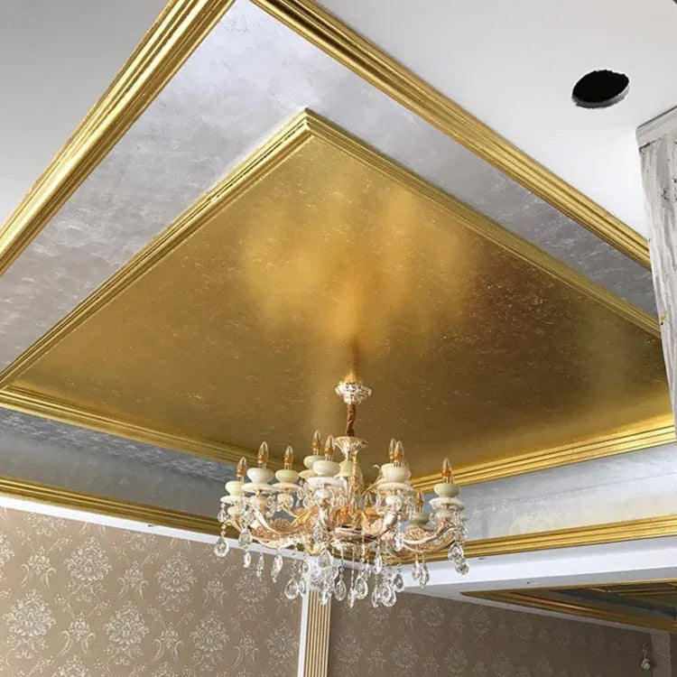 100 PCS 9x9CM Imitation Gold Leaf Hotel Decorative Sticker