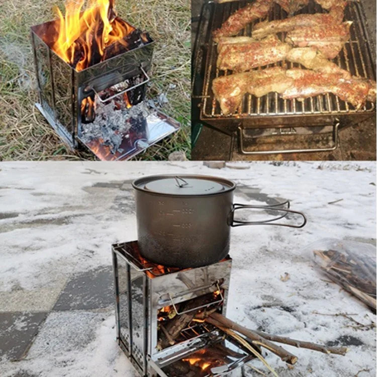 Portable Stainless Steel Folding Barbecue Stove Charcoal Barbecue Grill Outdoor Camping Wood Stove, 21x21x27cm