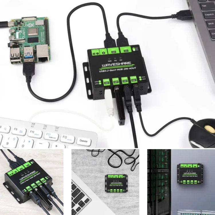Waveshare 23929 USB HUB, Extending 4 X USB 3.2 Ports, Switchable Dual Hosts, Multi Protections, 23929