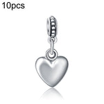 10pcs Heart Shape Smooth Surface Bead Silvering European Big Hole Charm Pendants DIY Jewelry Accessories Fit Necklace