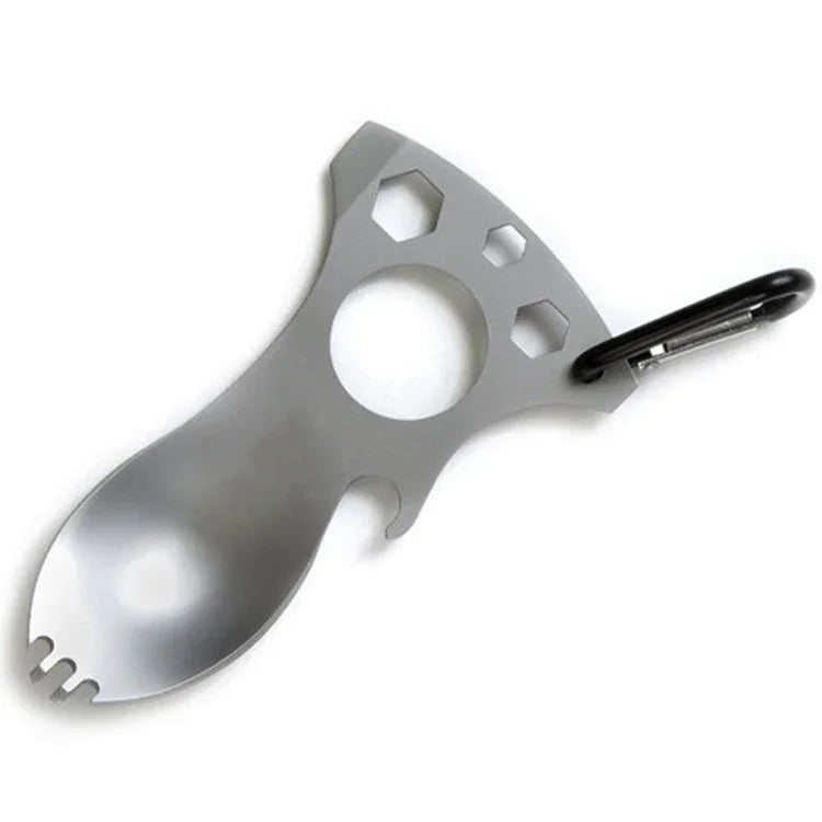 Outdoor Multifunctional Camping Spoon Stainless Steel Tableware Portable Picnic Tableware Fork And Spoon, Light Grey, Black