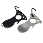 Outdoor Multifunctional Camping Spoon Stainless Steel Tableware Portable Picnic Tableware Fork And Spoon, Light Grey, Black