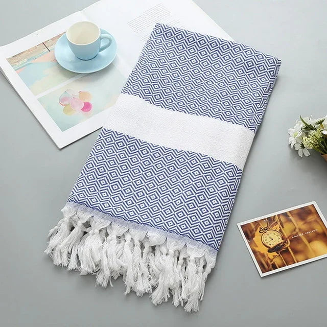Striped Cotton Bath Towel With Tassels Thin Travel Camping Bath Sauna Beach Gym Pool Blanket Absorbent Easy Care