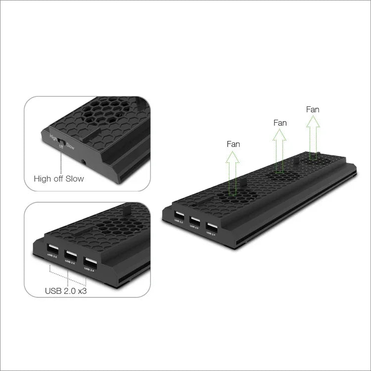 DOBE TYX-1768 Heat Dissipate Vertical Stand Base Cooling Dock Cooling Fan Bracket for XBOX One X Game Console, TYX-1768