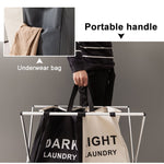 Fabric Folding Hamper Waterproof Padded Oxford Compartment Laundry Basket Hamper, 2 Grids Black and Beige, 2 Grids Grey and Beige, 3 Grids