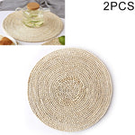 2 PCS Non-slip Natural Corn Woven Thickening Insulated Tea Mat Table Heat-resistant Casserole Mat, Round Coaster 10cm, Round Placemat 22cm, Round Placemat 35cm