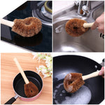 10 PCS Natural Coconut Palm Non-stick Oil Long Handle Pot Brush Cleaning Brush Kitchen Cleaning Tool, Coconut Palm Brush