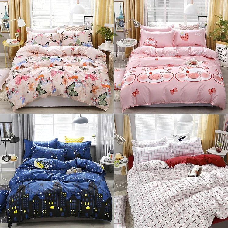 4pcs / Set Printing Bedding Set Bed Sheet  Pillowcases Cover, For 2.2m Bed