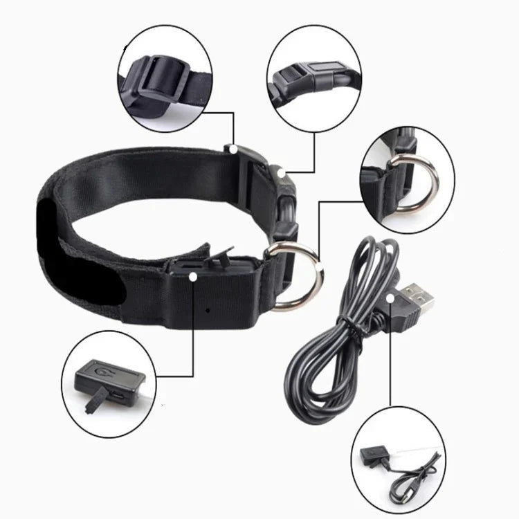 Plaid Pattern Rechargeable LED Glow Light Leads Pet Dog Collar for Small Medium Dogs, L, XL