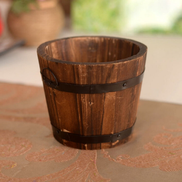 Balcony Vegetable Succulent Carbonized Wood Flower Pot Retro Small Wooden Bucket Home Decoration, S Flat Mouth, M Flat Mouth, L Flat Mouth, S Wave Mouth, M Wave Mouth, L Wave Mouth